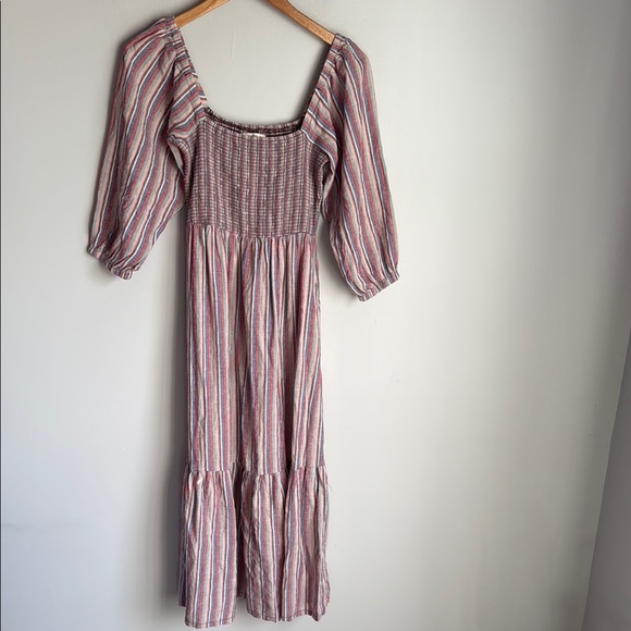 Marine Layer Ivy Smocked Linen Blend Striped Maxi Dress in Brick XS - Picture 3 of 14